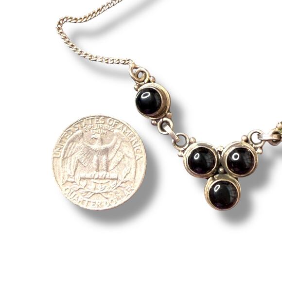Vintage Southwestern Onyx Cabochon stations necklace 18 inch Sterling 925 - Picture 7 of 7